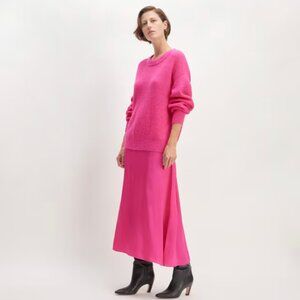 EVERLANE Hot Pink Hammered Silk Slip Skirt Size 14